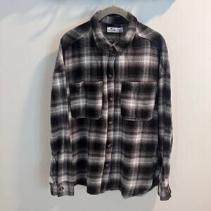 NWT Hollister Black Plaid Button Front Flannel Shirt Size M